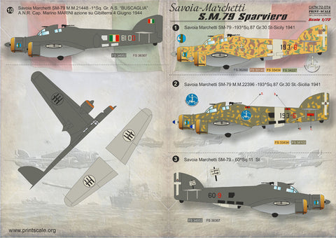 Print Scale 72-074 1/72 S.M. 79 Sparviero 72-074 Scale 1/72