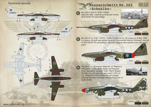 Print Scale 72-125 1/72 Messerschmitt Me 262 Schwalbe
