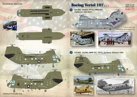 Print Scale 72-154 1/72 Boeing-Vertol 107 Part 3 The complete set 1,5 leaf