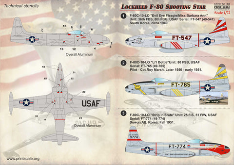 Print Scale 72-168 1/72 Lockheed F-80 Shooting Star The complete set 1,5 leaf
