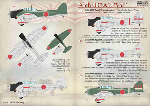 Print Scale 72-180 1/72 Aichi D3A1 Val