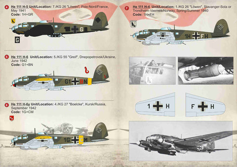Print Scale 72-185 1/72 Heinkel He-111  H-4, H-5 & H-6 Bombers. Part 3