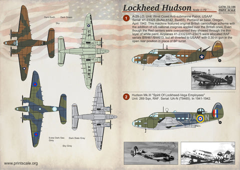 Print Scale 72-186 1/72 Lockheed Hudson