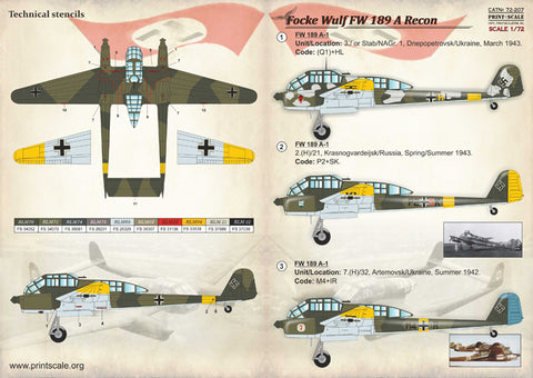 Print Scale 72-207 1/72 Focke Wulf FW 189 A Recon