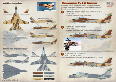 Print Scale 72-211 1/72 Grumman F-14 Tomcat Iranian 72-211 Scale 1/72 The complete set 2 leaf