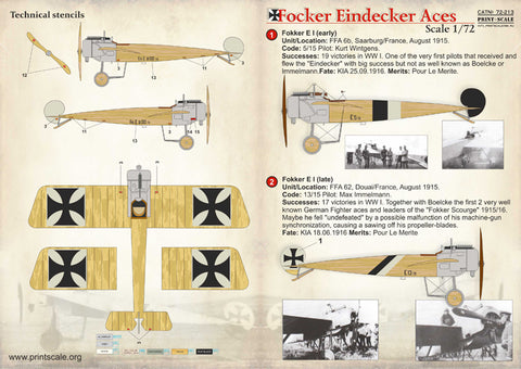 Print Scale 72-213 1/72 FoKker Eindecker Aces