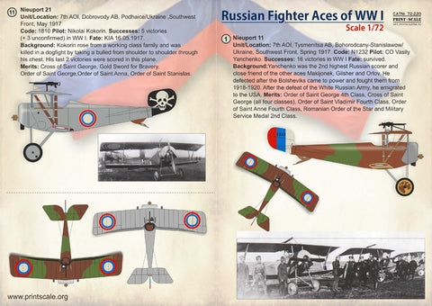 Print Scale 72-220 1/72 Russian Fighter Aces of WW I