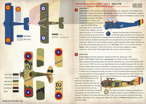 Print Scale 72-226 1/72 Balloon-Busting Aces of WW I Belgium Part 3