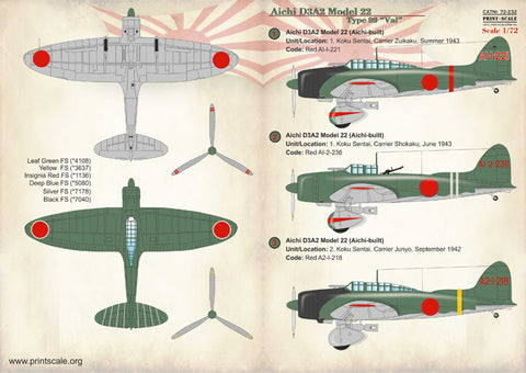 Print Scale 72-232 1/72 Aichi D3A Type 99