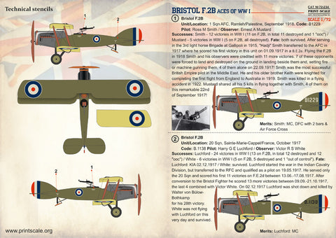 Print Scale 72-234 1/72 Bristol F.2B Aces of WW I