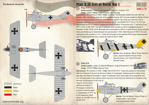 Print Scale 72-237 1/72 Pfalz D.III Aces of World War I