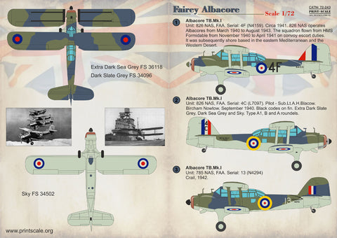 Print Scale 72-243 1/72 Fairey Albacore