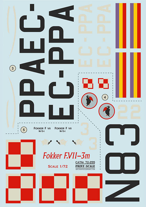 Print Scale 72-255 1/72 Fokker F.VII-3m In the complete set 2 sheets