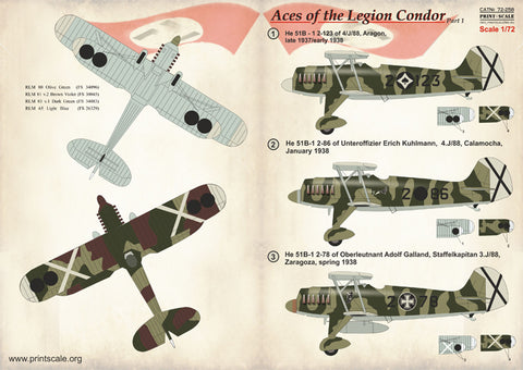 Print Scale 72-258 1/72 Aces of Legion Condor Part 1 He-51