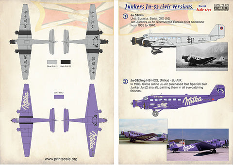 Print Scale 72-279 1/72 Junkers Ju-52 civic version Part 3  In the complete set 1,5 sheets
