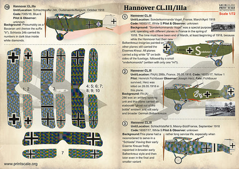 Print Scale 72-294 1/72 Hannover CL.III