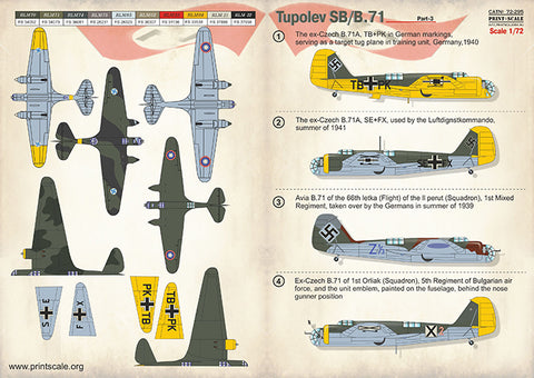 Print Scale 72-295 1/72 Tupolev SB-2 "Katushka" Part 3  In the complete set 1,5 sheets
