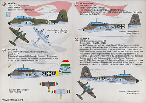 Print Scale 72-298 1/72 Messerchmitt Me 210 "Hornisse"