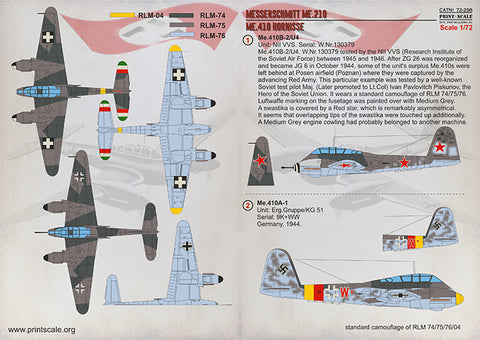 Print Scale 72-298 1/72 Messerchmitt Me 210 "Hornisse"