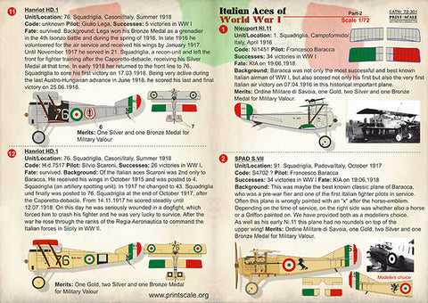 Print Scale 72-301 1/72 Italian Aces of WW Part 2