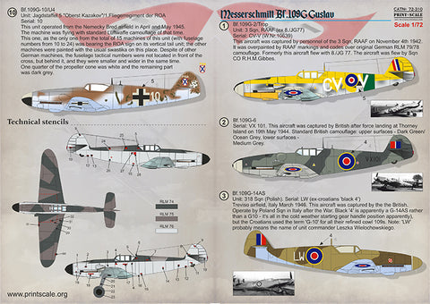 Print Scale 72-310 1/72 Messerschmitt Bf 109G Gustav 72-310 Scale 1/72(trophy version)