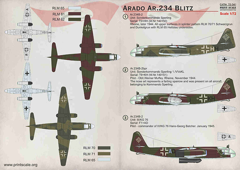 Print Scale 72-341 1/72 Arado Ar 234 Blitz 72-341 Scale 1/72