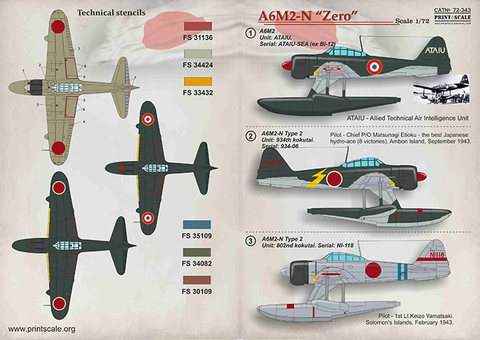Print Scale 72-343 1/72 Nakajima A6M2-N
