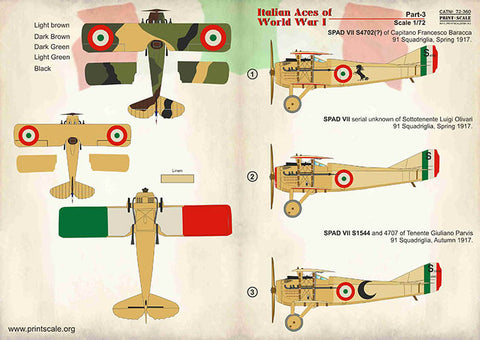 Print Scale 72-360 1/72 Italian Aces of WW I. Part 3. SPAD.