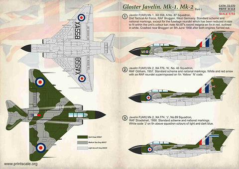Print Scale 72-370 1/72 Gloster Javelin Mk-1 Mk-2 Part 1 In the complete set 2 sheets