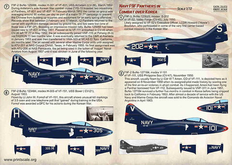 Print Scale 72-372 1/72 Navy F9F-2 -3 Panthers in Combat over Korea