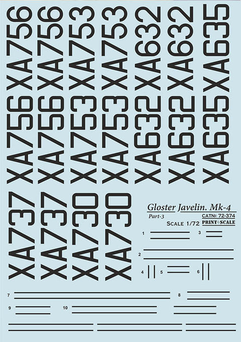 Print Scale 72-374 1/72 Gloster Gavelin Mk4. Part 3 In the complete set 2 sheets