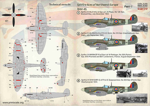 Print Scale 72-382 1/72 Spitfire Aces of Northwest Europe 1944–45 Part 1 72-382 Scale 1/72