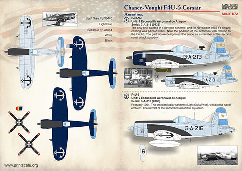 Print Scale 72-399 1/72 Chance-Vought F4U Corsair. Argentina.