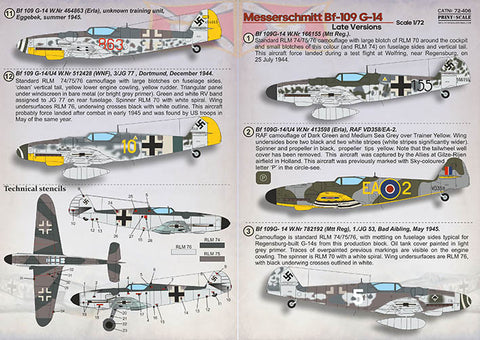 Print Scale 72-406 1/72 Messerschmitt Bf 109 G-14 Late 72-406 Scale 1/72