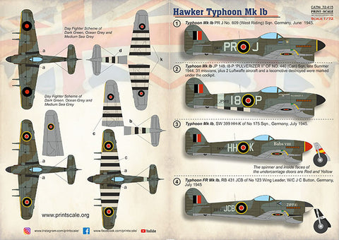 Print Scale 72-415 1/72 Hawker Tyhoon Mk.Ib The complete set 2 leaf