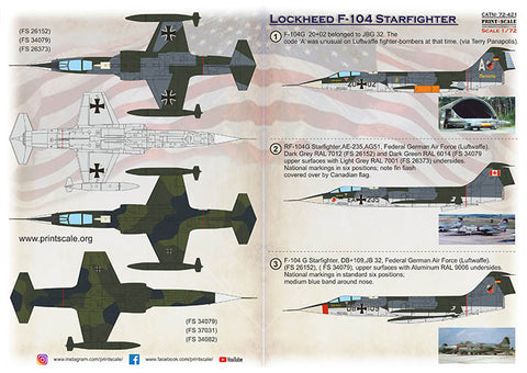 Print Scale 72-421 1/72 Lockheed F-104 Starfigter