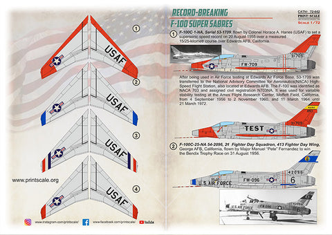 Print Scale 72-442 1/72 Record-Breaking F-100 Super Sabre The complete set 1,5 leaf