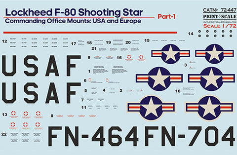 Print Scale 72-447 1/72 Lockheed F-80. Commanding office mounts: USA & Europe   Part 1 The complete set 1,5 leaf