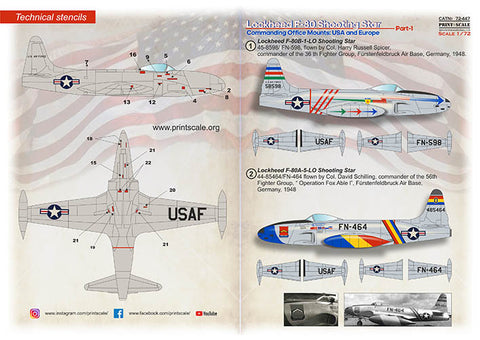 Print Scale 72-447 1/72 Lockheed F-80. Commanding office mounts: USA & Europe   Part 1 The complete set 1,5 leaf