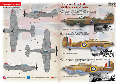 Print Scale 72-458 1/72 Hurricane Aces Mediterranean Africa Part 1 72-458 Scale 1/72