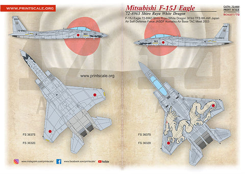 Print Scale 72-466 1/72 F-15 Mitsubishi F-15J Eagle White Dragon