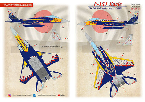 Print Scale 72-468 1/72 F-15J Eagle 204 Sq 10th Anniversary