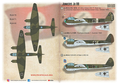 Print Scale 72-492 1/72 Junkers Ju 88 72-492 Scale 1/72