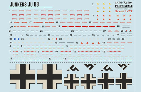 Print Scale 72-494 1/72 Ju-88 Western front The complete set 1,5 leaf