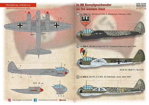 Print Scale 72-494 1/72 Ju-88 Western front The complete set 1,5 leaf