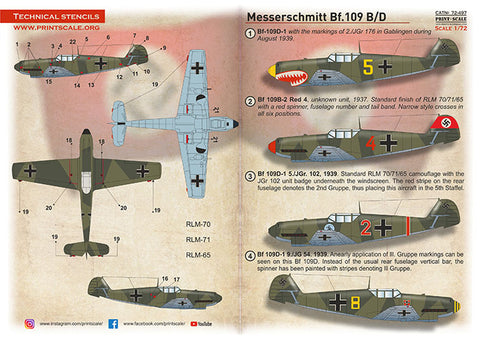Print Scale 72-497 1/72 Messerschmitt Bf-109 B/D 72-497 Scale 1/72