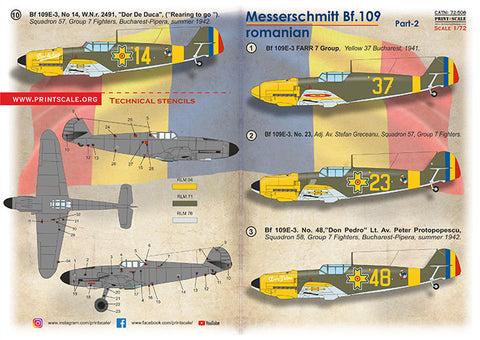 Print Scale 72-508 1/72 Bf 109 Roumains Part 2 72-508 Scale 1/72