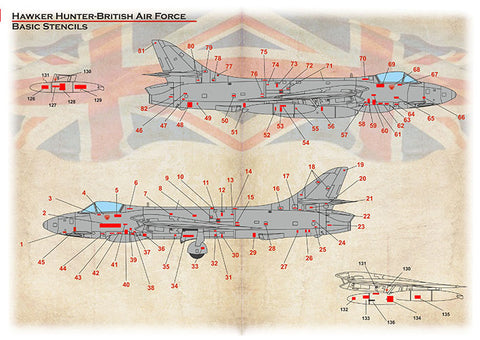 Print Scale 72-520 1/72 Hawker Hunter RAF Basic Stencils Scale 1/72