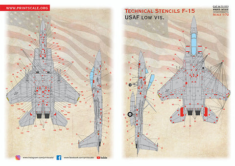 Print Scale 72-523 1/72 Technical Stencils F-15 USAF Low Vis Scale 1/72