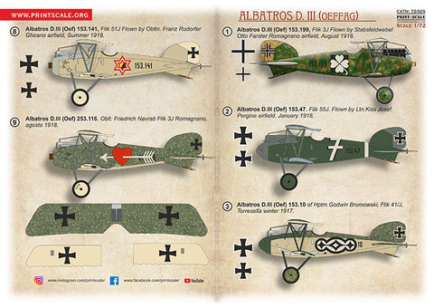 Print Scale 72-525 1/72 Albatros D.III (Oeffag) WWI Fighter 72-525 Scale 1/72